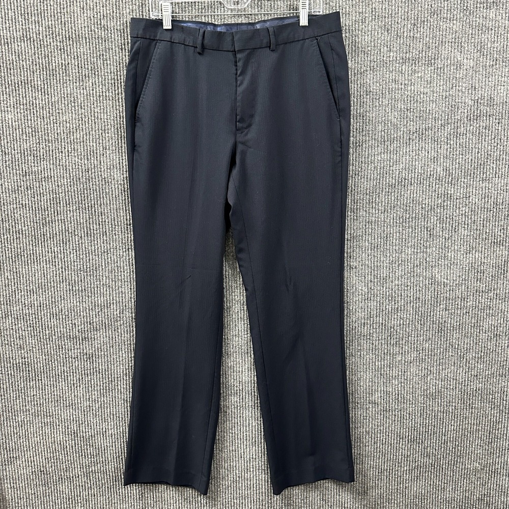Nautica Mens Dress Pants Size 34x32 Black Polyester Stretch Flat Front Mid Rise